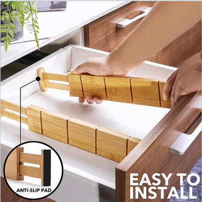 Convenient Retractable Bamboo Drawer Divider